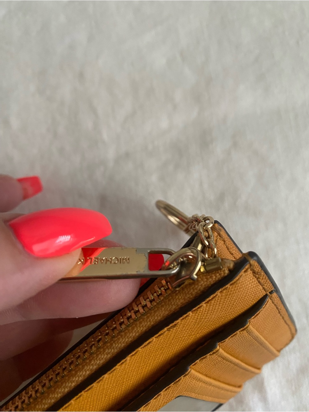 Michael Kors Yellow Saffiano Leather Card Case with Key Ring - Picture 3 of 5
